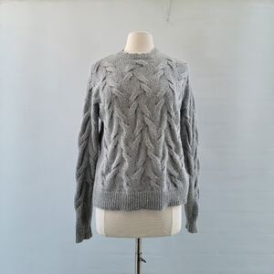 Eileen Fisher Chunky Cable Knit Gray Sweater Size Small Extrafine Wool Mohair